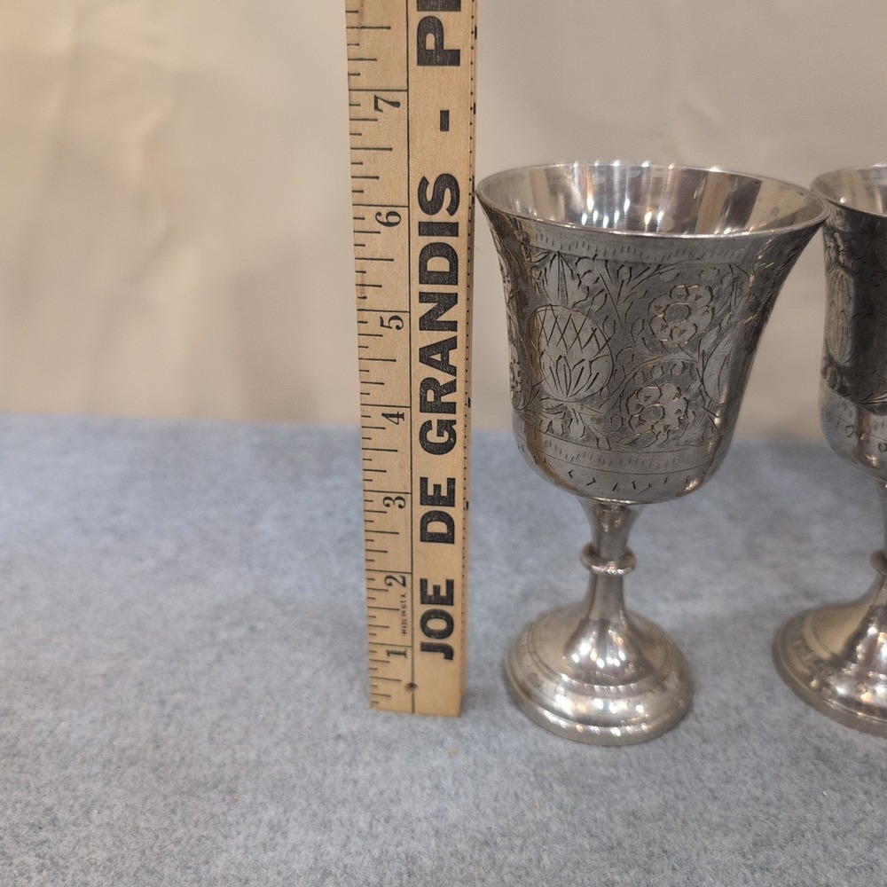 World Gift India Silver Tone Etched Floral Goblets Chalice Set of 6 NA306 - Picture 6 of 11
